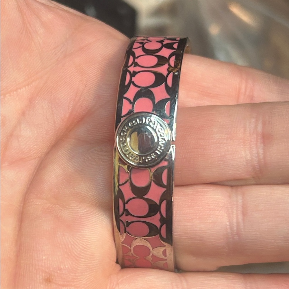 Coach Pink Signature Pattern Enamel Bangle Bracelet - Picture 4 of 6
